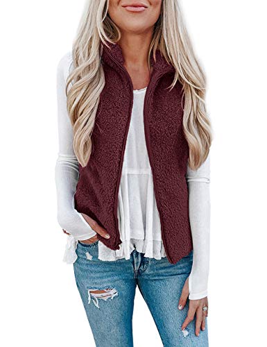 LOMON Womens Fuzzy Sherpa Fleece Jacket Lightweight Vest Cozy Sleeveless Cardigan Zipper Waistcoat Outerwear with Pocket