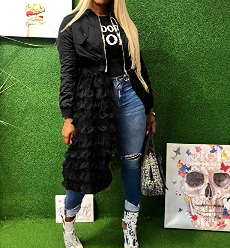 LROSEY Army Fatigue Jacket for women and Ruffle Bomber Trench Coat Dress - Image 3