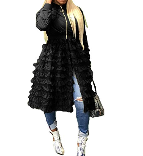 LROSEY Army Fatigue Jacket for women and Ruffle Bomber Trench Coat Dress