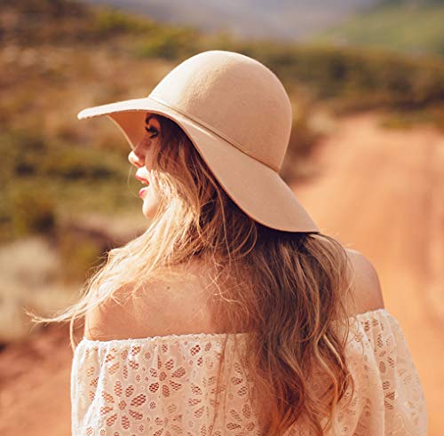 Lanzom Women Lady Retro Wide Brim Large Floppy Panama Hat Belt Wool Fedora Hat - Image 5