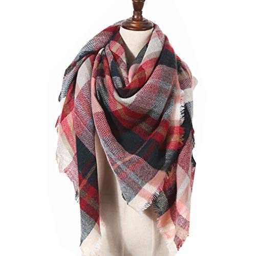 Large Soft Plaid Scarf Women Winter Knit Blanket Scarf Cashmere Feel Shawl and Wraps - Image 3