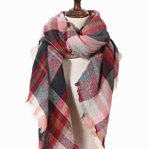 Large Soft Plaid Scarf Women Winter Knit Blanket Scarf Cashmere Feel Shawl and Wraps - Image 4