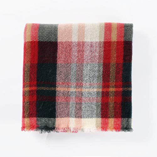 Large Soft Plaid Scarf Women Winter Knit Blanket Scarf Cashmere Feel Shawl and Wraps - Image 5
