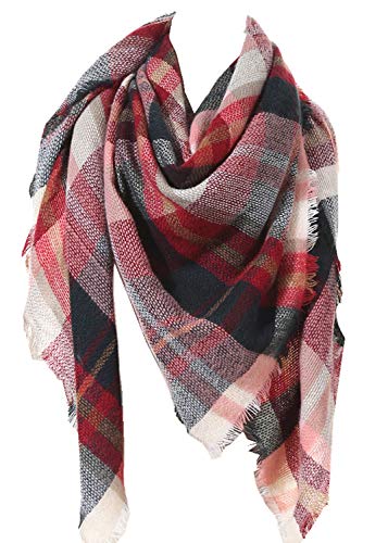 Large Soft Plaid Scarf Women Winter Knit Blanket Scarf Cashmere Feel Shawl and Wraps