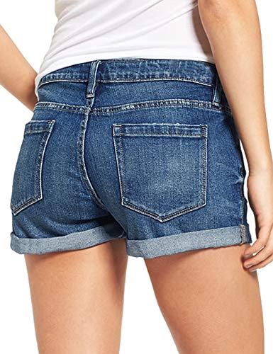 LookbookStore Women's High Waisted Rolled Hem Distressed Jeans Ripped Denim Shorts - Image 3