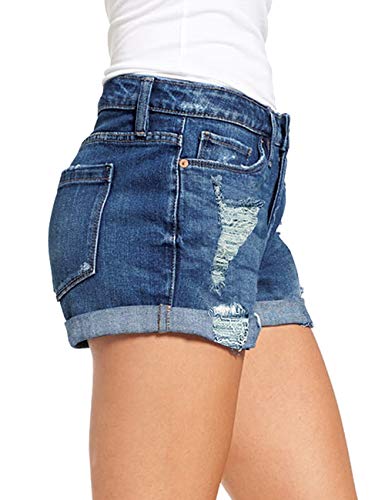 LookbookStore Women's High Waisted Rolled Hem Distressed Jeans Ripped Denim Shorts - Image 4