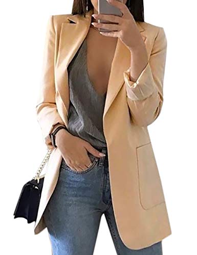 Women's Long Sleeve Solid Color Turn-Down Collar Coat Ladies Business Suit Cardigan Jacket Suit Blazer Tops