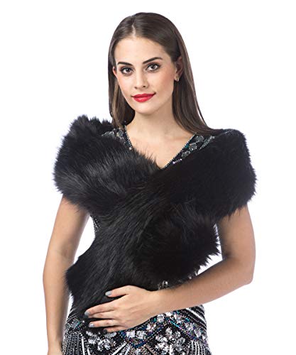 Lucky Leaf Women Luxurious Large Winter Faux Fur Scarf Wrap Collar Shrug for Lady Poncho Wedding Dinner Party - Image 3