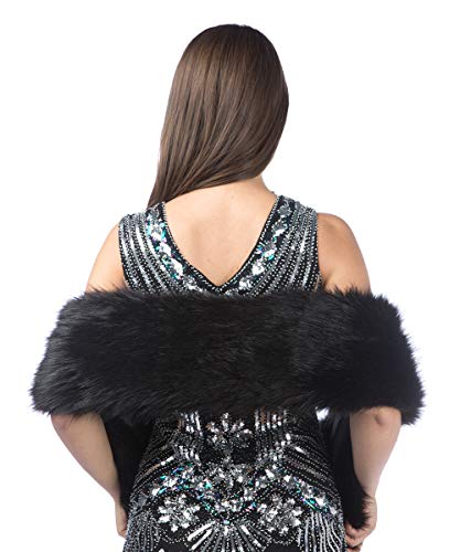Lucky Leaf Women Luxurious Large Winter Faux Fur Scarf Wrap Collar Shrug for Lady Poncho Wedding Dinner Party - Image 5