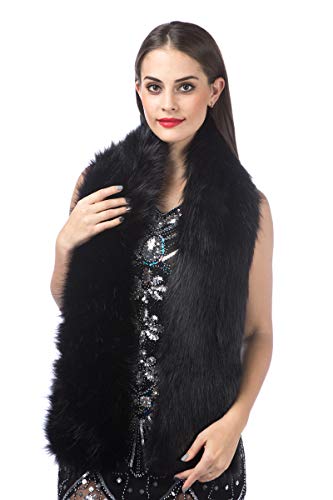 Lucky Leaf Women Luxurious Large Winter Faux Fur Scarf Wrap Collar Shrug for Lady Poncho Wedding Dinner Party