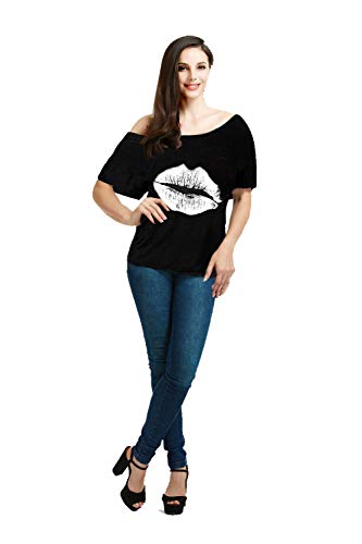 MAGICMK Women Casual Plus Size Lips Print Off Shoulder T-Shirt Tops - Image 5