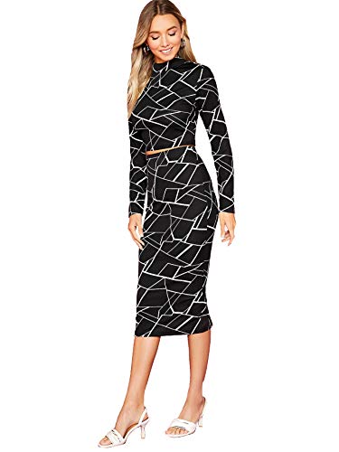 MakeMeChic Women's Two Piece Plaid Long Sleeve Crop Top and Bodycon Midi Skirt Set Suit Black XS - Image 6