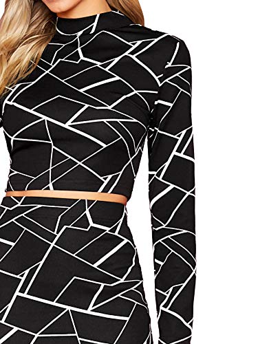 MakeMeChic Women's Two Piece Plaid Long Sleeve Crop Top and Bodycon Midi Skirt Set Suit Black XS - Image 7