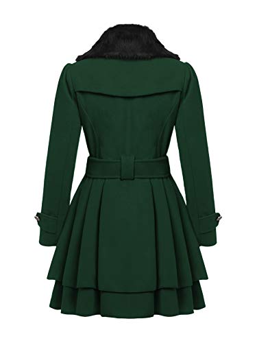 MakeMeChic Women's Petite Faux Fur Double Breasted Trench Coat Laryered Hem Jacket Outwear with Belt - Image 3