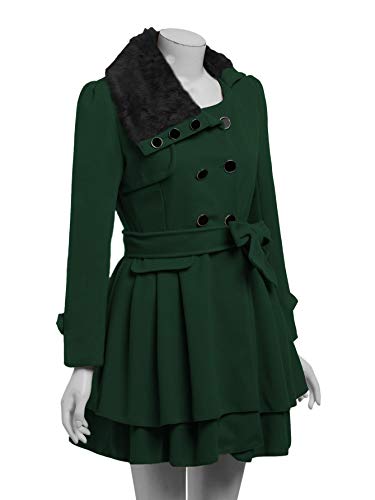MakeMeChic Women's Petite Faux Fur Double Breasted Trench Coat Laryered Hem Jacket Outwear with Belt - Image 5