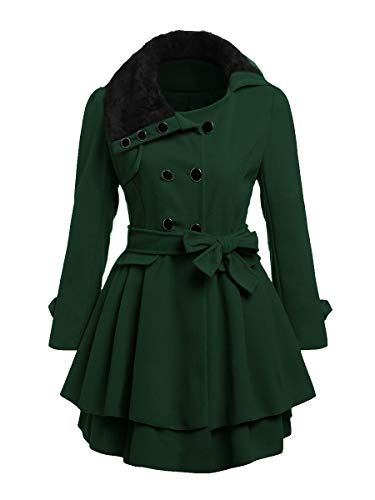 MakeMeChic Women's Petite Faux Fur Double Breasted Trench Coat Laryered Hem Jacket Outwear with Belt
