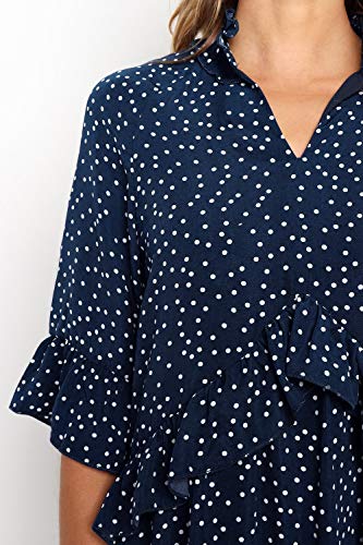 MITILLY Women's V Neck Ruffle Polka Dot Pocket Loose Swing Casual Short T-Shirt Dress - Image 4