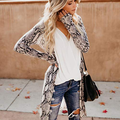MUDEREK Women Casual Long Sleeve Cardigan Tops Printed Loose Outwear Trench Coats Black White - Image 4