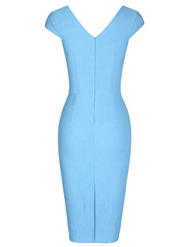 MUXXN Women's 1950's Vintage V Neck Ruched Sheath Formal Pencil Dress - Image 3