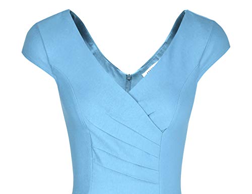 MUXXN Women's 1950's Vintage V Neck Ruched Sheath Formal Pencil Dress - Image 4