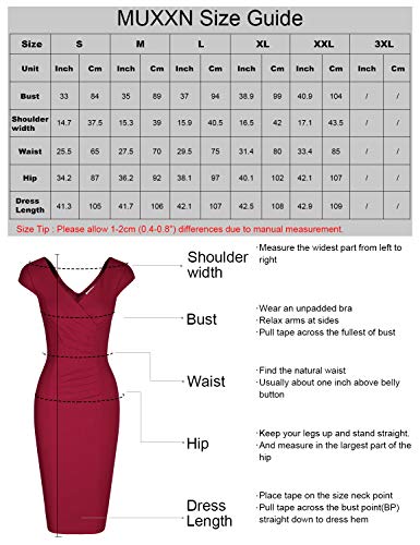 MUXXN Women's 1950's Vintage V Neck Ruched Sheath Formal Pencil Dress - Image 6