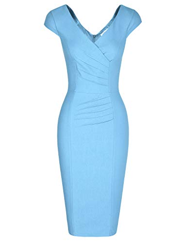 MUXXN Women's 1950's Vintage V Neck Ruched Sheath Formal Pencil Dress - Image 2