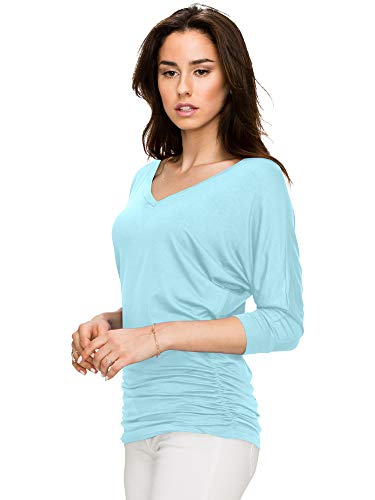 Made By Johnny Womens 3/4 Sleeve Drape Top with Side Shirring - Made in USA - Image 6