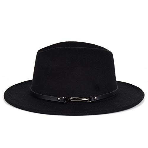 Black Fedora Hats for Women Classic Wide Brim Fedora Hat with Belt Buckle Felt Panama Hat - Image 7