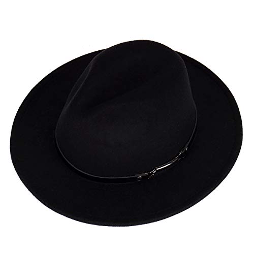 Black Fedora Hats for Women Classic Wide Brim Fedora Hat with Belt Buckle Felt Panama Hat - Image 8