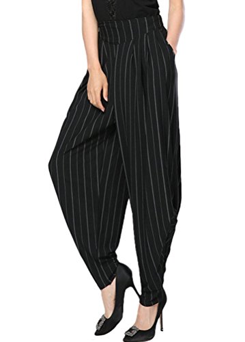 Minibee Womens Harem Pants High Waisted Coay Trousers Two Size Pockets (M, Black 1)