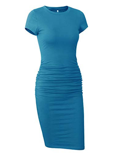 Missufe Women's Short Sleeve Ruched Casual Sundress Midi Bodycon T Shirt Dress - Image 3