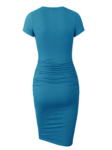Missufe Women's Short Sleeve Ruched Casual Sundress Midi Bodycon T Shirt Dress - Image 4