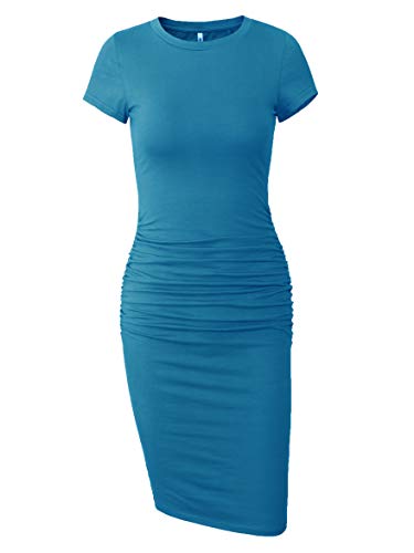 Missufe Women's Short Sleeve Ruched Casual Sundress Midi Bodycon T Shirt Dress