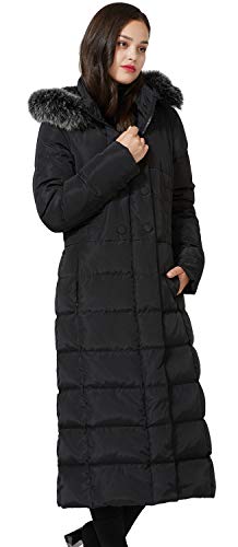 Molodo Women's Long Down Coat with Fur Hood Maxi Down Parka Puffer Jacket (Black, XS) - Image 3