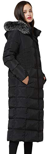 Molodo Women's Long Down Coat with Fur Hood Maxi Down Parka Puffer Jacket (Black, XS) - Image 4