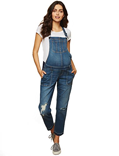 Motherhood Maternity womens Indigo Blue Side Panel Skinny Ankle Length Denim Overalls