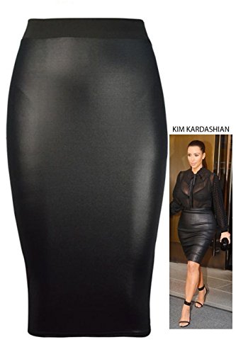 NAZ Fashion Womens Celebrity Inspired High Waisted Wetlook Bodycon Pencil Skirt - Image 4