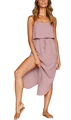 NERLEROLIAN Women's Adjustable Strappy Split Summer Beach Casual Midi Dress…