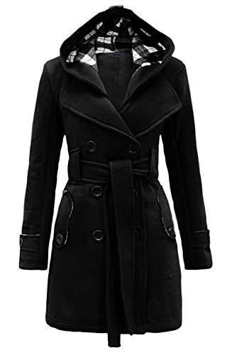 NOROZE Womens Check Hood Plus Size Duffle Coat