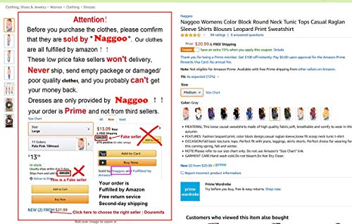 Naggoo Womens Color Block Leopard Round Neck Long Sleeve Casual Loose Tunic Shirts Tops Sweatshirt - Image 3