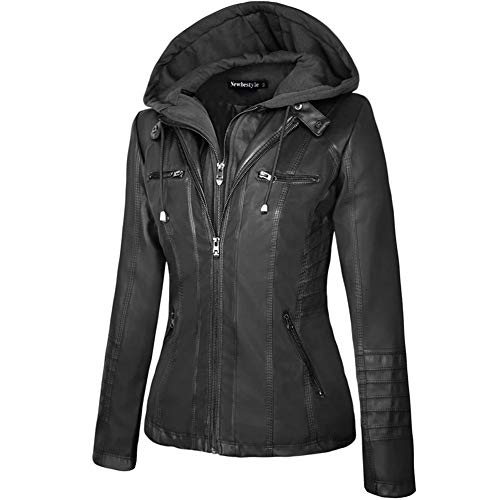 Newbestyle Faux Leather Jacket for Women Casual Moto Biker Jacket Quilted Full-Zip Coat - Image 4