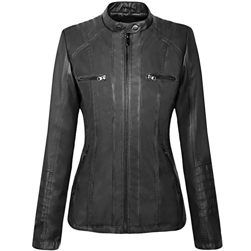 Newbestyle Faux Leather Jacket for Women Casual Moto Biker Jacket Quilted Full-Zip Coat - Image 5