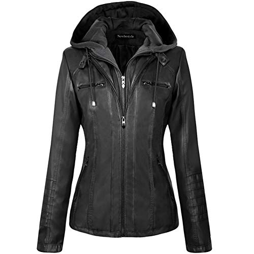 Newbestyle Faux Leather Jacket for Women Casual Moto Biker Jacket Quilted Full-Zip Coat