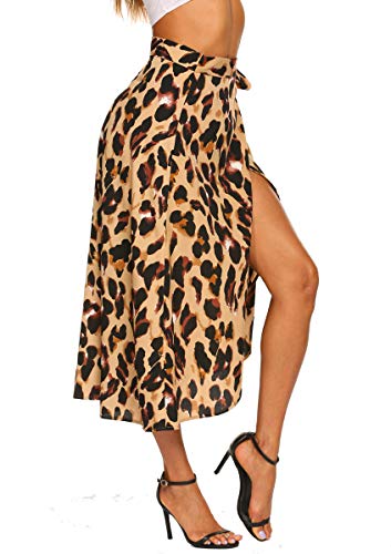 Newchoice Women's Boho Leopard Skirt High Low Split Summer Beach Midi Wrap Skirts - Image 3