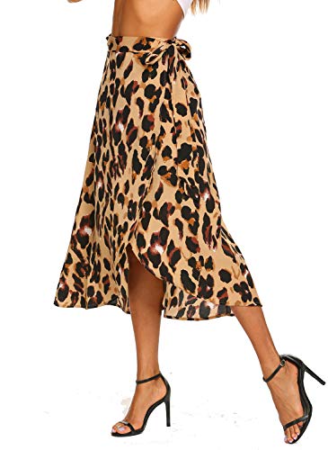 Newchoice Women's Boho Leopard Skirt High Low Split Summer Beach Midi Wrap Skirts - Image 4