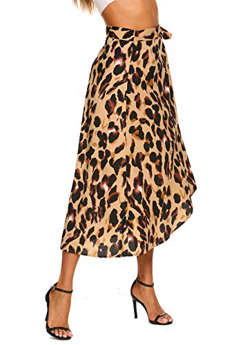 Newchoice Women's Boho Leopard Skirt High Low Split Summer Beach Midi Wrap Skirts - Image 5