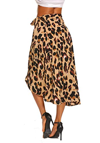 Newchoice Women's Boho Leopard Skirt High Low Split Summer Beach Midi Wrap Skirts - Image 6