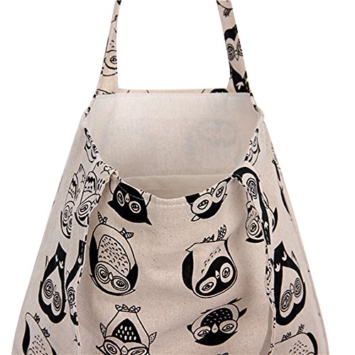 Nuni Women's Cute Owl Print Cotton Canvas Tote Bag, Black Owl/ No Closure, Medium - Image 3