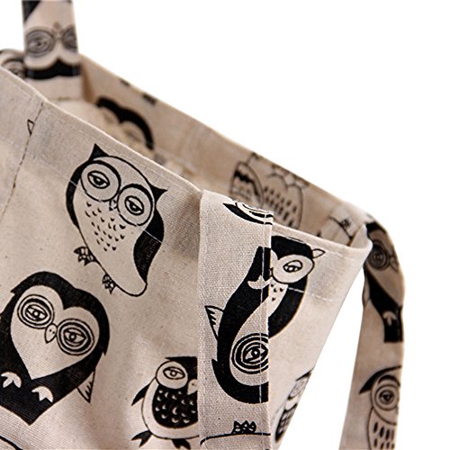 Nuni Women's Cute Owl Print Cotton Canvas Tote Bag, Black Owl/ No Closure, Medium - Image 5