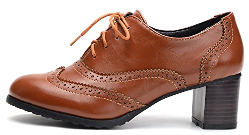 Odema Womens PU Leather Oxfords Wingtip Lace up Mid Heel Pumps Shoes … - Image 4